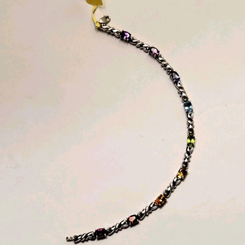 Multi gem bracelet sterling silver 7.5